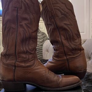 Lucchese Men's Brown Western Boots with Intricate Stitching